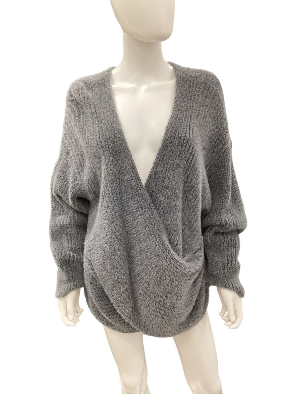 Urban Outfitters Sweater Women’s Size XXL Crossover Front V-Neck Fuzzy Gray
